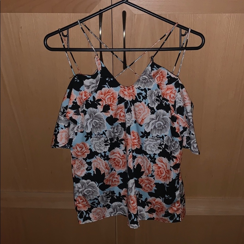 Satin/ silky Floral cross tank top